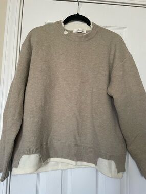 Taupe Crewneck Sweater - Layered Look